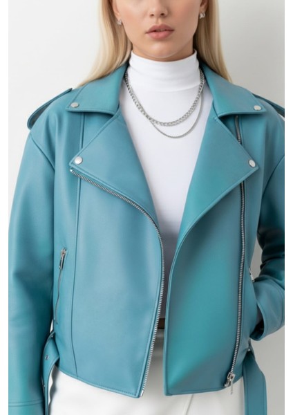 Kadın Fermuar ve Kemer Detaylı Deri Ceket fiyatları