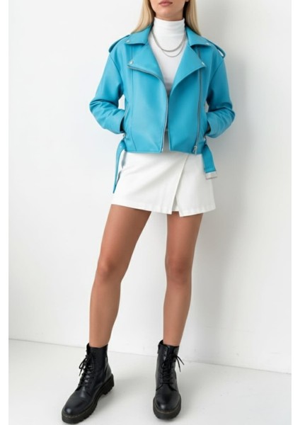 Kadın Fermuar ve Kemer Detaylı Deri Ceket modelleri