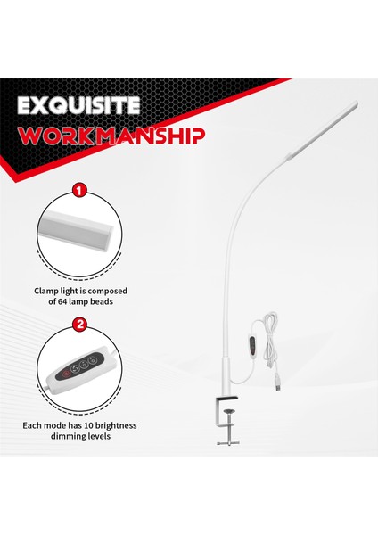 LED Masa Lambası, Kelepçeli Salıncak Kol Masa Lambası, Esnek Goopeneck Görev Lambası, Göz Aracı Mimar Masası Açık Beyaz (Yurt Dışından) fırsatları