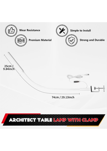 LED Masa Lambası, Kelepçeli Salıncak Kol Masa Lambası, Esnek Goopeneck Görev Lambası, Göz Aracı Mimar Masası Açık Beyaz (Yurt Dışından) indirimleri