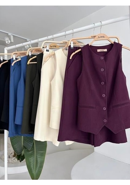 Aesco Midi Şortlu ve Yelekli Viscon Takım 10167