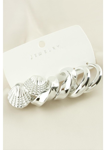 Depomix 6 Adet Istiridye Trend Metal Küpe-Gümüş Rengi fiyatları