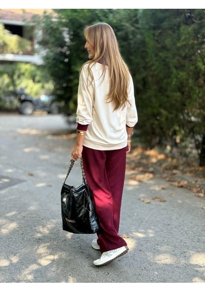 Kadın Uzun Kollu Ribanali Cep Detay Hırka ve Bol Paça Pantolon Ikili Takım