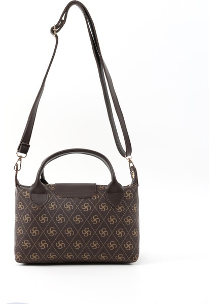 Monogram Baskılı Kahverengi SHK135 Suni Deri, Tek Bölmeli, Çift Askılı El, Kol ve Çapraz Omuz Çantası fırsatları