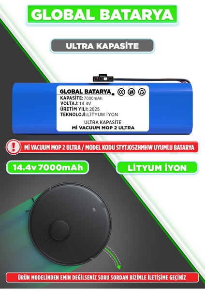 Xiaomi Mi Robot Vacuum Mop 2 Ultra Robot Süpürge Bataryası 14.4V 7000MAH Li-Ion Li-Ion Pil (Ultra Kapasite)