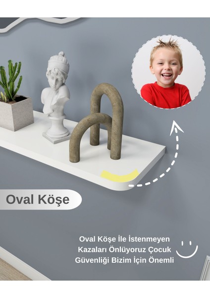 Roma - Dresuar Montaj Gerektirmeyen 80X18 cm Mdf Oval Kesim Petek Üstü Uçan Raf Kitaplık modelleri