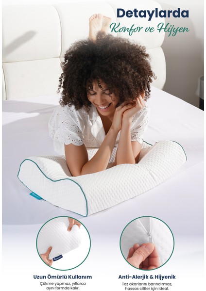 Yüksek Çift Boyun Destekli Ortopedik Visco Yastık 60X40X14-12CM
