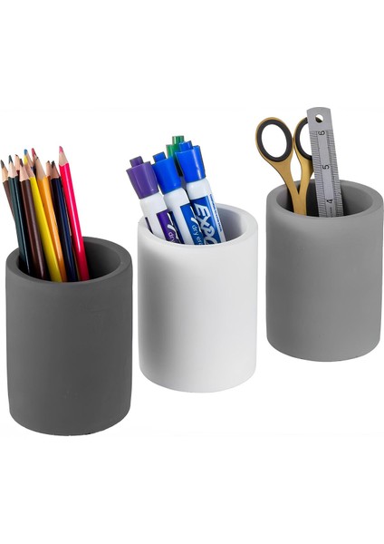 Dekoratif Beton Kalemlik 3’lü Set | Minimalist Organizer, Vazo, Saksı ve Diş Fırçalık modelleri