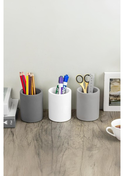 Dekoratif Beton Kalemlik 3’lü Set | Minimalist Organizer, Vazo, Saksı ve Diş Fırçalık fırsatları