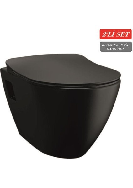 Terra Asma Klozet (TP325.SM) Mat Siyah + Duck Yavaş Kapanan Kapak Mat Siyah 2'li Set
