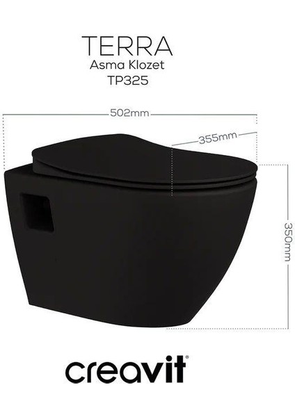 Terra Asma Klozet (TP325.SM) Mat Siyah + Duck Yavaş Kapanan Kapak Mat Siyah 2'li Set modelleri
