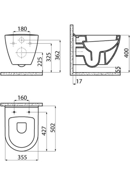 Terra Asma Klozet (TP325.SM) Mat Siyah + Duck Yavaş Kapanan Kapak Mat Siyah 2'li Set indirimleri