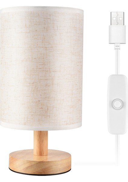 DC5V Yuvarlak Başucu Masa Lambası Kumaş Gölge ve Yatak Odası Için Masif Ahşap, Oturma Odası Modern Ofis ile Komodin (Yurt Dışından)