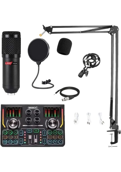 BM800 Titanium V2 Set Efektli Ses Kartı Mikrofon Stand Kayıt Canlı Yayın (Pc ve Telefon)