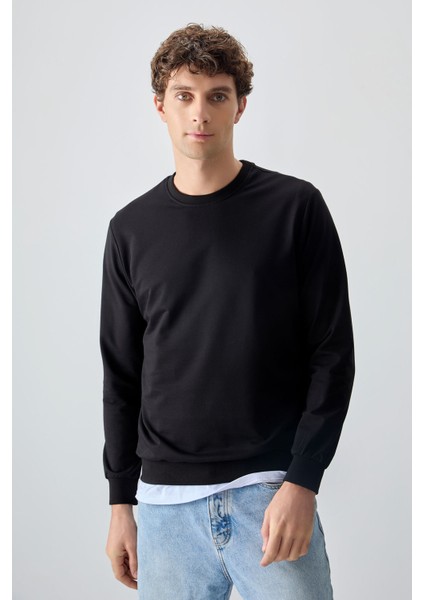 Standart Fit Basic O Yaka 3lü Paket Siyah-Lacivert-Deniz Yeşili Erkek Sweatshirt - 88363 fiyatları