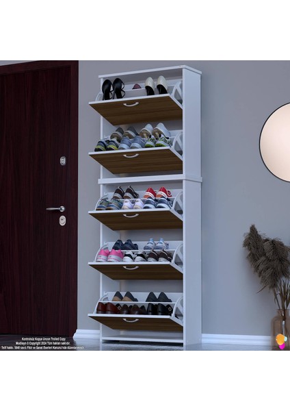 Ikra Antre Ceviz Renk Ayakkabılık 5 Düşer Kapak 10 Göz Bölmeli Ayakkabılık 72X194X 26 cm
