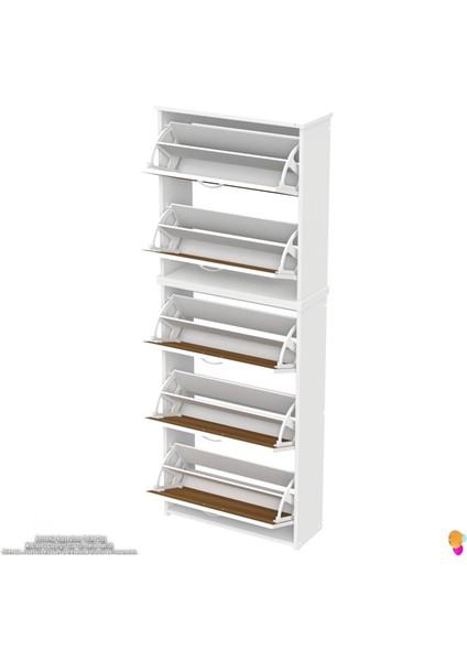 Ikra Antre Ceviz Renk Ayakkabılık 5 Düşer Kapak 10 Göz Bölmeli Ayakkabılık 72X194X 26 cm