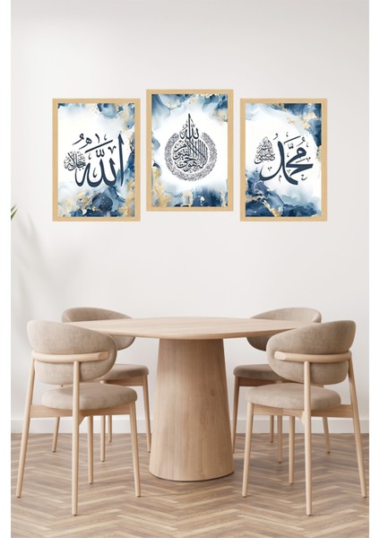 🕋 Allah - Ayetel Kürsi - Muhammed Yazılı 3’lü Islami Tablo Seti Çerçevesiz 🌟 CRVS1068 13 x 17 fiyatları
