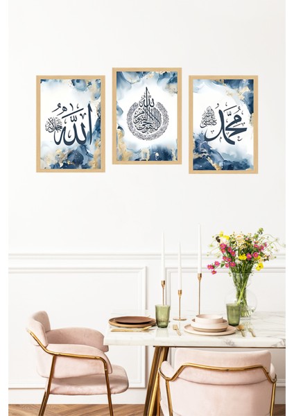 🕋 Allah - Ayetel Kürsi - Muhammed Yazılı 3’lü Islami Tablo Seti Çerçevesiz 🌟 CRVS1068 13 x 17 fırsatları