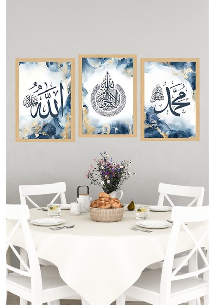 🕋 Allah - Ayetel Kürsi - Muhammed Yazılı 3’lü Islami Tablo Seti Çerçevesiz 🌟 CRVS1068 13 x 17 indirimleri