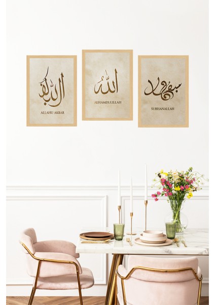 ✨ Allahu Ekber – Elhamdülillah – Sübhanallah Yazılı Çerçeve Görünümlü Tablo Seti ✨🌟 CRVS1195 13 x 17 fırsatları