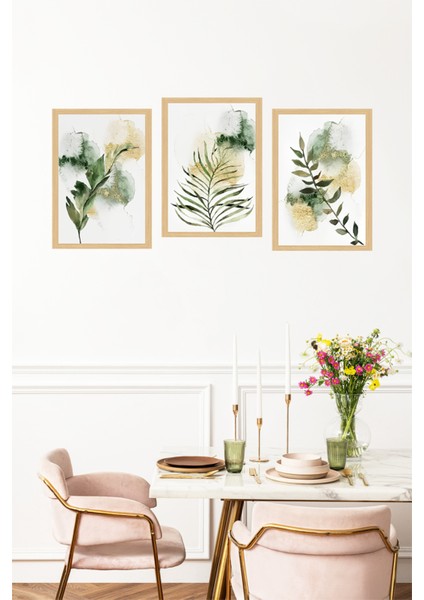 🌿doğal Yeşil Yapraklar Temalı Çerçeve Görünümlü 3’lü Tablo Seti ✨ CRVS1102 21 x 30 fırsatları