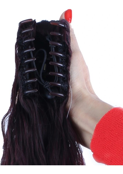 Tokalı Kabarık Dalgalı At Kuyruğu - Koyu Kızıl indirimleri