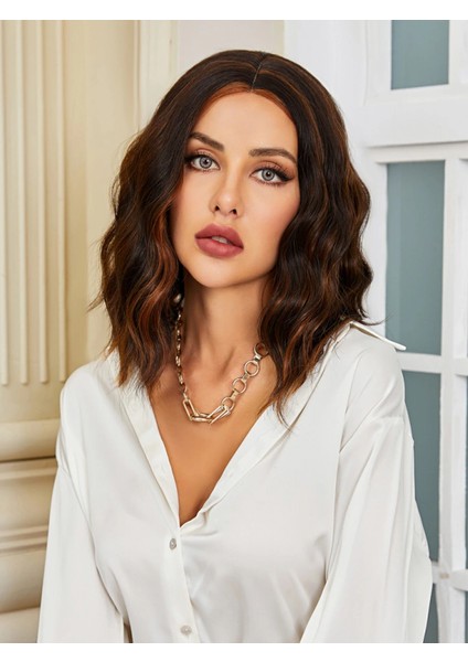 Kahverengi / Karamel Röfleli Küt Tül Peruk