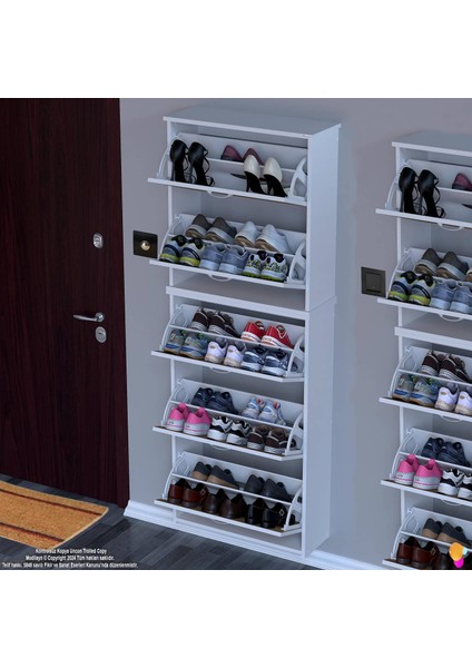 Ikra Meşe Renk Asma Ayakkabılık Kapı Önü 72 cm 5 Düşer Kapak 10 Göz Bölme Ayakkabılık 72X194X26 cm modelleri