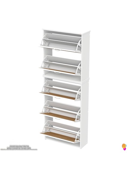 Ikra Meşe Renk Asma Ayakkabılık Kapı Önü 72 cm 5 Düşer Kapak 10 Göz Bölme Ayakkabılık 72X194X26 cm