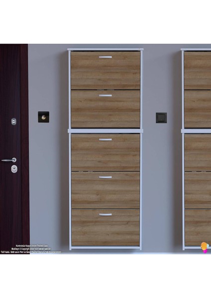 Ikra Meşe Renk Asma Ayakkabılık Kapı Önü 72 cm 5 Düşer Kapak 10 Göz Bölme Ayakkabılık 72X194X26 cm