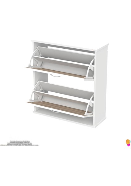 Asaf Cordoba Renk 72 cm Asma Ayakkabılık Kapı Önü 2 Düşer Kapak 4 Bölmeli Ayakkabılık 72X78X25,5 cm