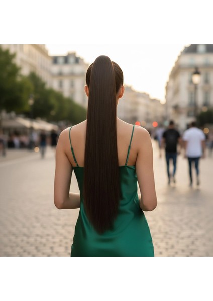 Tokalı Düz At Kuyruğu - Kahve Karamel