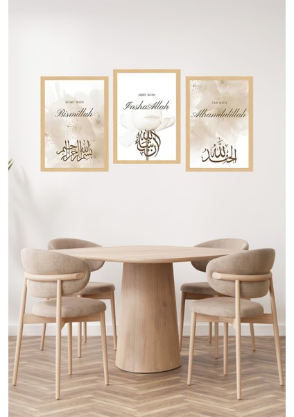 🖼️ Manevi Mesajlı Bismillah, Inshaallah, Alhamdulillah 3’lü Tablo Seti (Çerçeve Efektli)🌟 CRVS1204 13 x 17 fiyatları