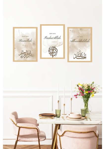 🖼️ Manevi Mesajlı Bismillah, Inshaallah, Alhamdulillah 3’lü Tablo Seti (Çerçeve Efektli)🌟 CRVS1204 13 x 17 fırsatları