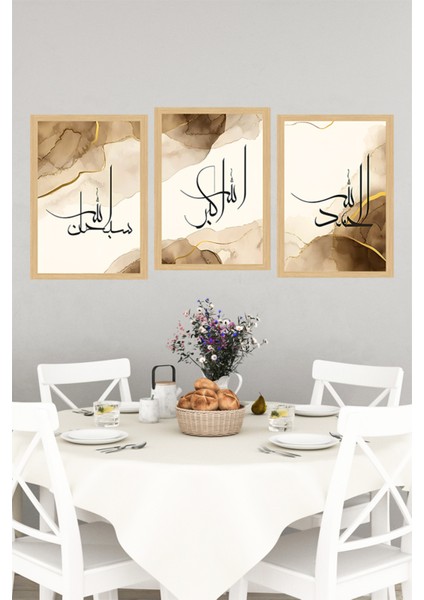 🕋 “allah, Allahu Ekber, Sübhanallah” Yazılı Çerçeve Görünümlü 3’lü Tablo Seti🌟 CRVS1089 13 x 17 indirimleri