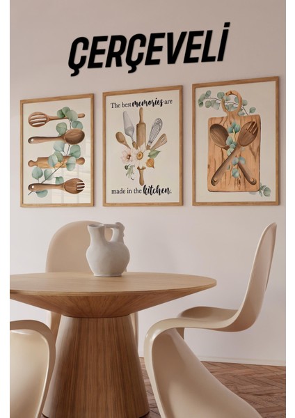 🍴 “the Best Memories Are Made In The Kitchen” – Mutfak Temalı Çerçeveli 3’lü Tablo Seti CRV1050 23 x 32