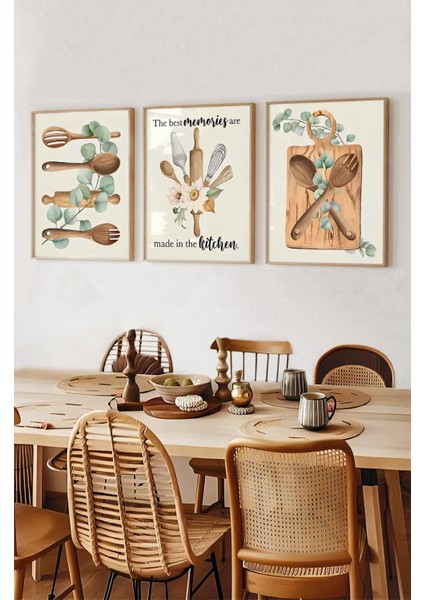 🍴 “the Best Memories Are Made In The Kitchen” – Mutfak Temalı Çerçeveli 3’lü Tablo Seti CRV1050 23 x 32 fiyatları