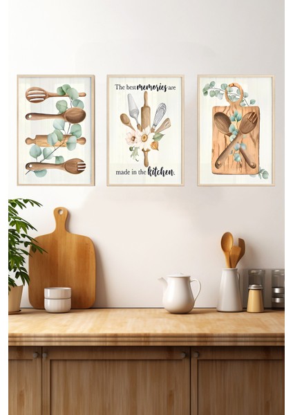 🍴 “the Best Memories Are Made In The Kitchen” – Mutfak Temalı Çerçeveli 3’lü Tablo Seti CRV1050 23 x 32 fırsatları