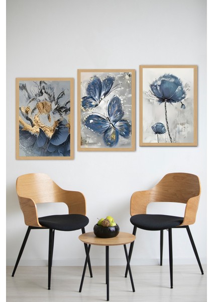 🦋 Mavi Rüya – 3’lü Mdf Uv Baskılı Modern Sanatsal Tablo Seti (3 Ebat Seçeneği) CRVS1027 13 x 17 modelleri