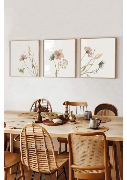 🌸 Doğal Çiçek Desenli 3’lü Tablo Seti | Çam Çerçeve Mdf Uv Baskı Varyantlı KR4042 23 x 23 modelleri