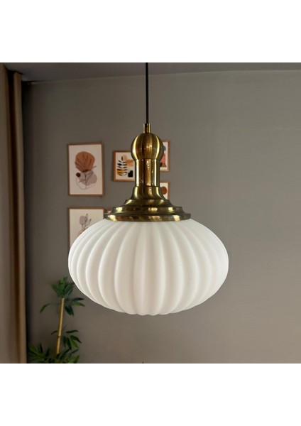 Elegant Beyaz Cam Tekli Avize Eskitme Long Knob Başlık Sarkıt Lamba Restoran Salon Aydınlatma