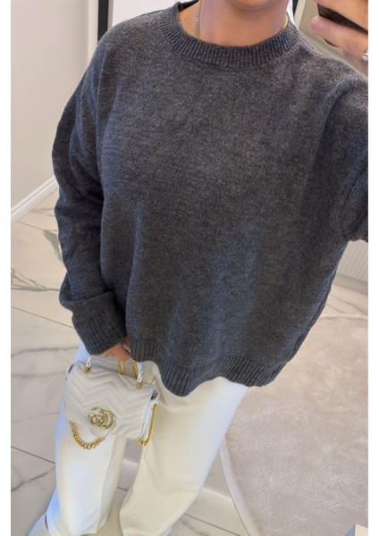 Kadın Antrasit Yumoş Basıc Kazak modelleri