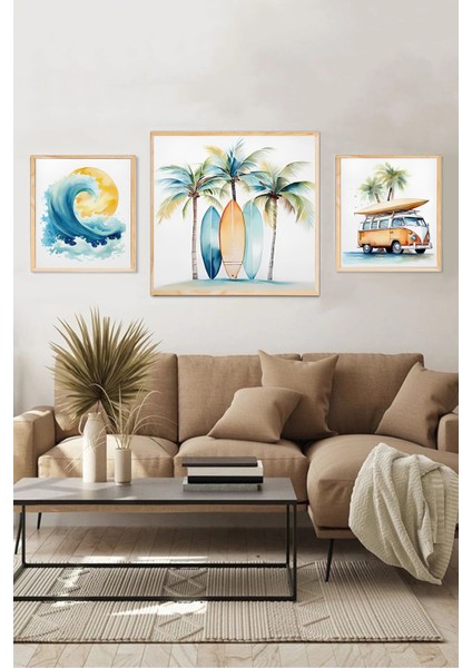 🏄‍♀️ Tropik & Sörf – Dalga – Karavan Temalı 3’lü Mdf Ahşap Tablo Seti (23X23 cm & 42X42 Cm) 4242121 42 cm fiyatları