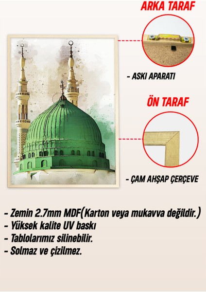 🕋 Mescid-I Nebevi ve Hat Yazılı 3’lü Çerçeveli Tablo Seti 🕋🌿 CRV1196 23 x 32