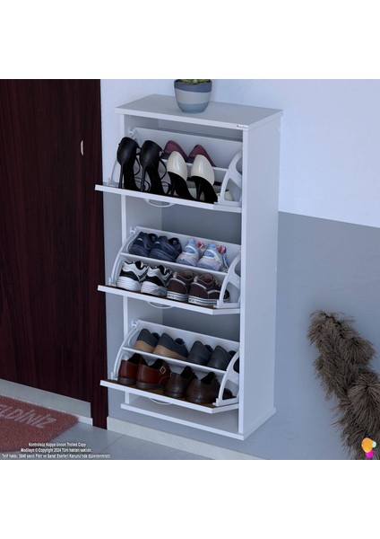 Uygar Ceviz Renk Asma Ayakkabılık Kapı Önü 3 Düşer Kapak 6 Göz Raf Bölme Ayakkabılık 52X115X25,5 cm