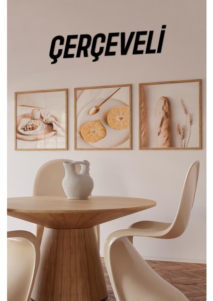 🖼️ Rustik Sofraların Zarafeti – Mdf Çerçeveli 3'lü Dekoratif Tablo Seti KR4065 23 x 23