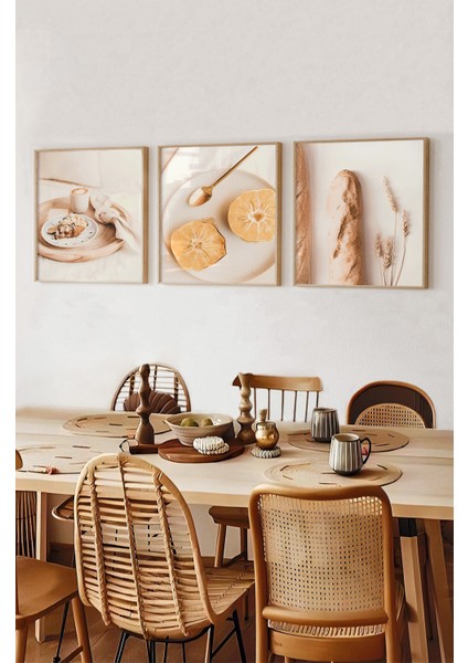 🖼️ Rustik Sofraların Zarafeti – Mdf Çerçeveli 3'lü Dekoratif Tablo Seti KR4065 23 x 23 modelleri