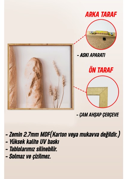 🖼️ Rustik Sofraların Zarafeti – Mdf Çerçeveli 3'lü Dekoratif Tablo Seti KR4065 23 x 23