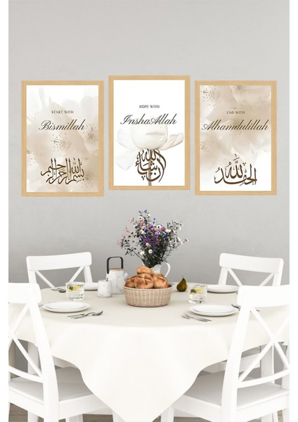 🖼️ Manevi Mesajlı Bismillah, Inshaallah, Alhamdulillah 3’lü Tablo Seti (Çerçeve Efektli)🌟 CRVS1204 13 x 17 indirimleri
